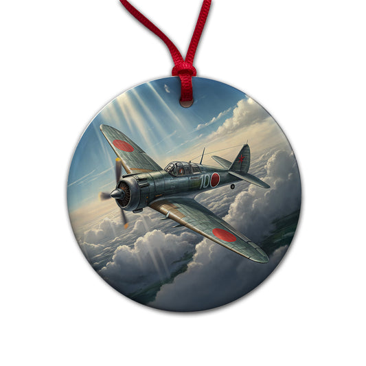 A6M Zero WWII Japanese Navy Fighter Plane Round Ceramic Holiday Christmas Tree Ornament