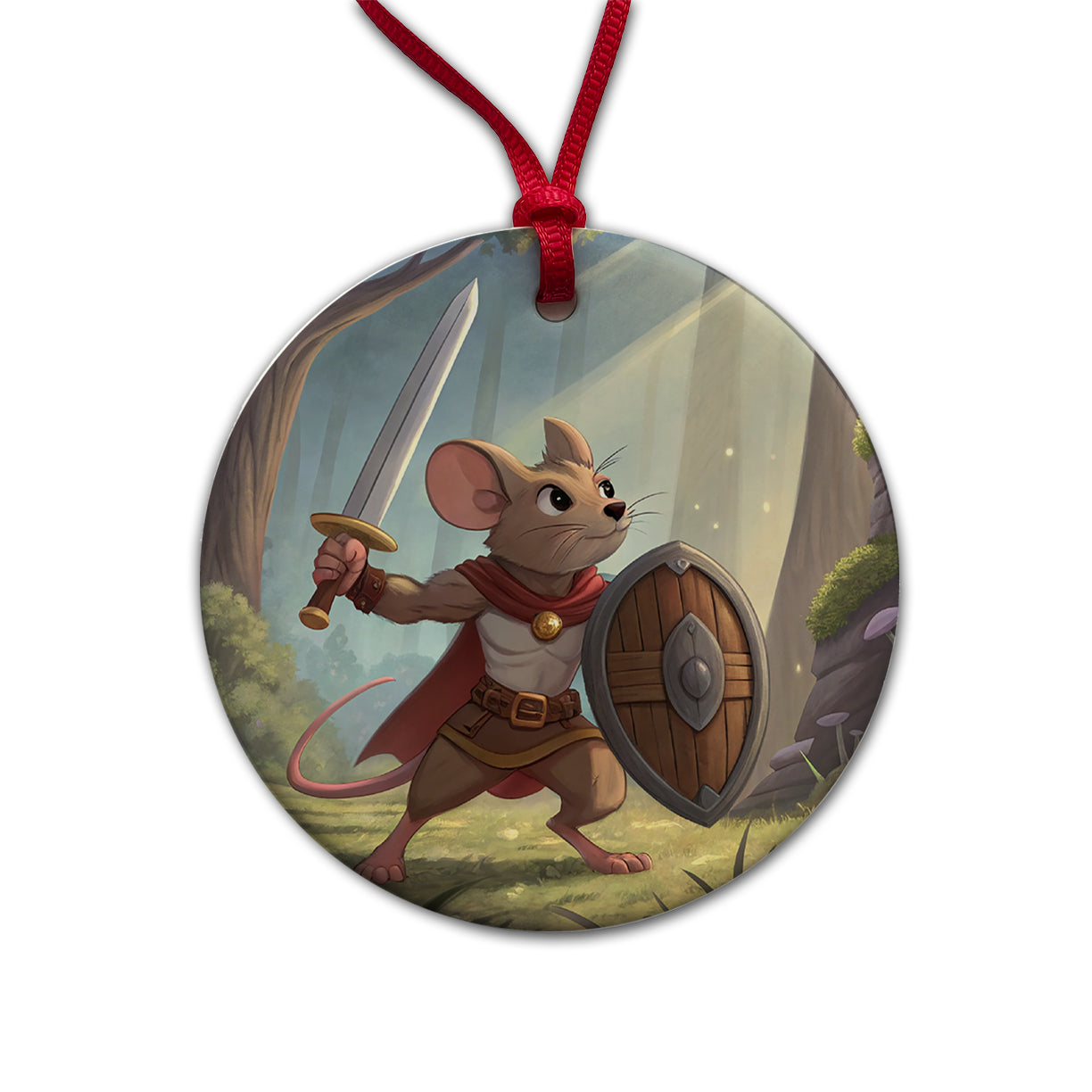 Mouse Warrior With Sword And Shield Round Ceramic Holiday Christmas Tree Ornament