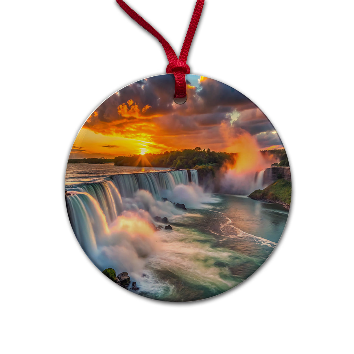 Niagara Falls At Sunset New York Round Ceramic Holiday Christmas Tree Ornament