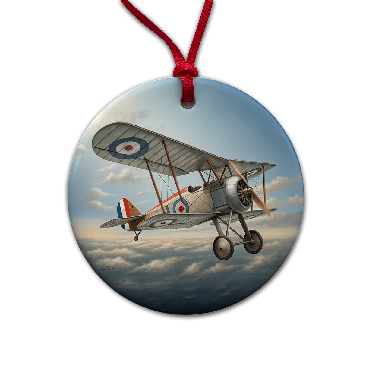 Nieuport 17 WWI French Fighter Plane Round Ceramic Holiday Christmas Tree Ornament