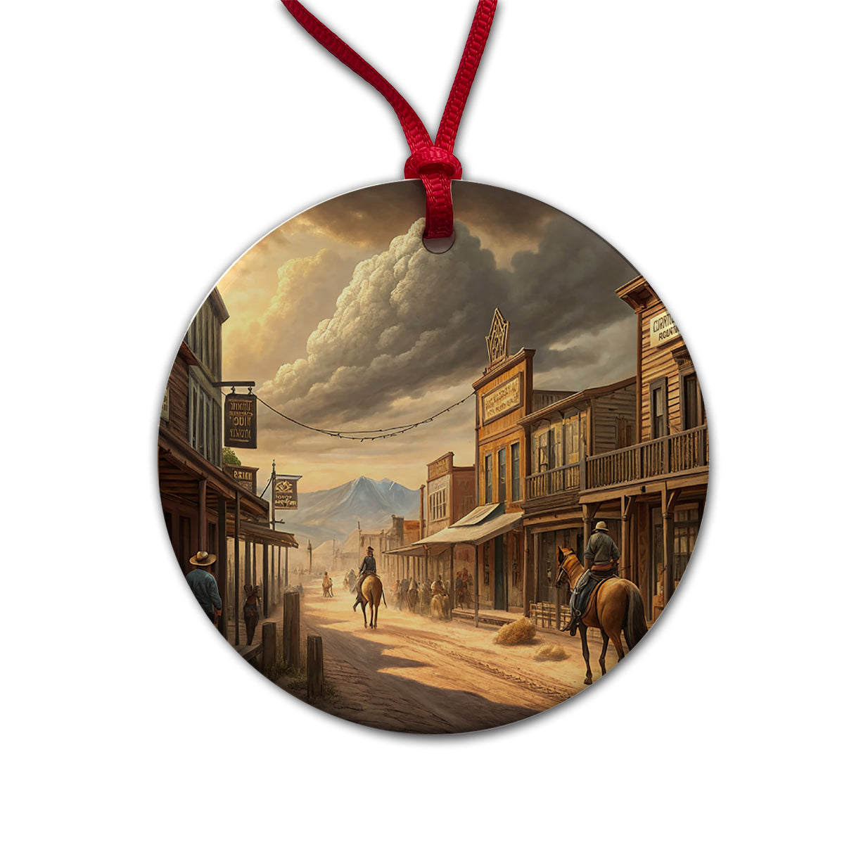 Old West Frontier Town Western Americana Round Ceramic Holiday Christmas Tree Ornament