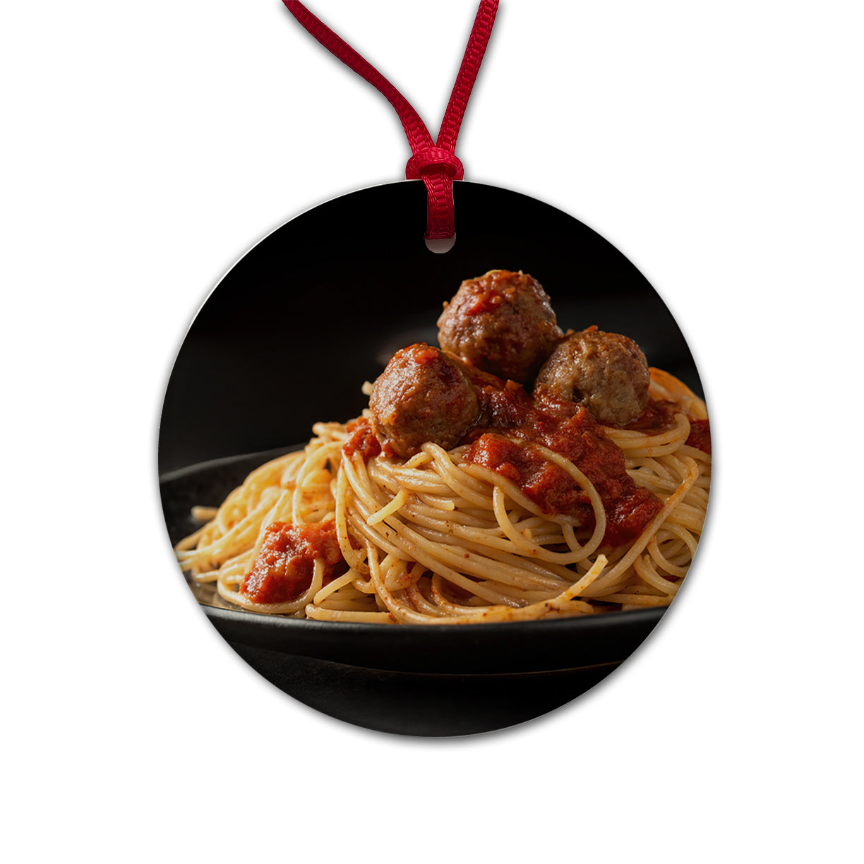 Pasta Spaghetti Sauce And Meatballs Round Ceramic Holiday Christmas Tree Ornament
