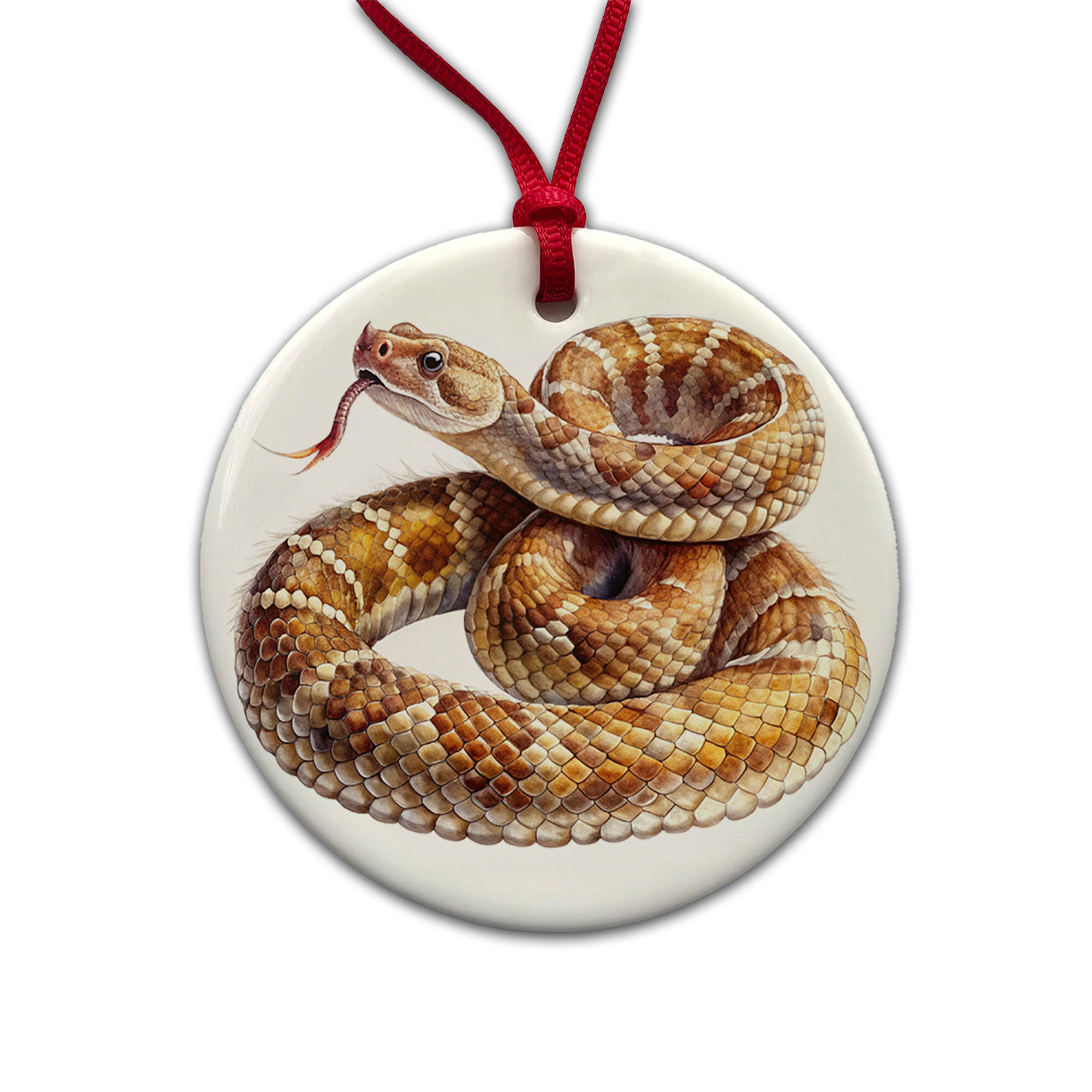 Rattlesnake Snake Reptile Watercolor Round Ceramic Holiday Christmas Tree Ornament