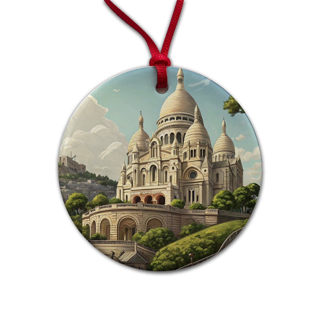 Sacre Coeur Church Paris France Round Ceramic Holiday Christmas Tree Ornament