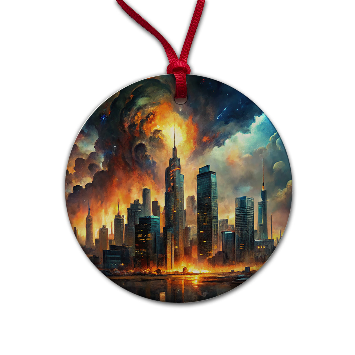 Sci-fi Apocalypse End Of The World Cityscape Round Ceramic Holiday Christmas Tree Ornament