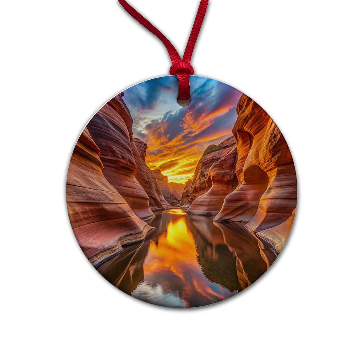 Slot Canyons And Water At Sunset Utah Arizona Round Ceramic Holiday Christmas Tree Ornament