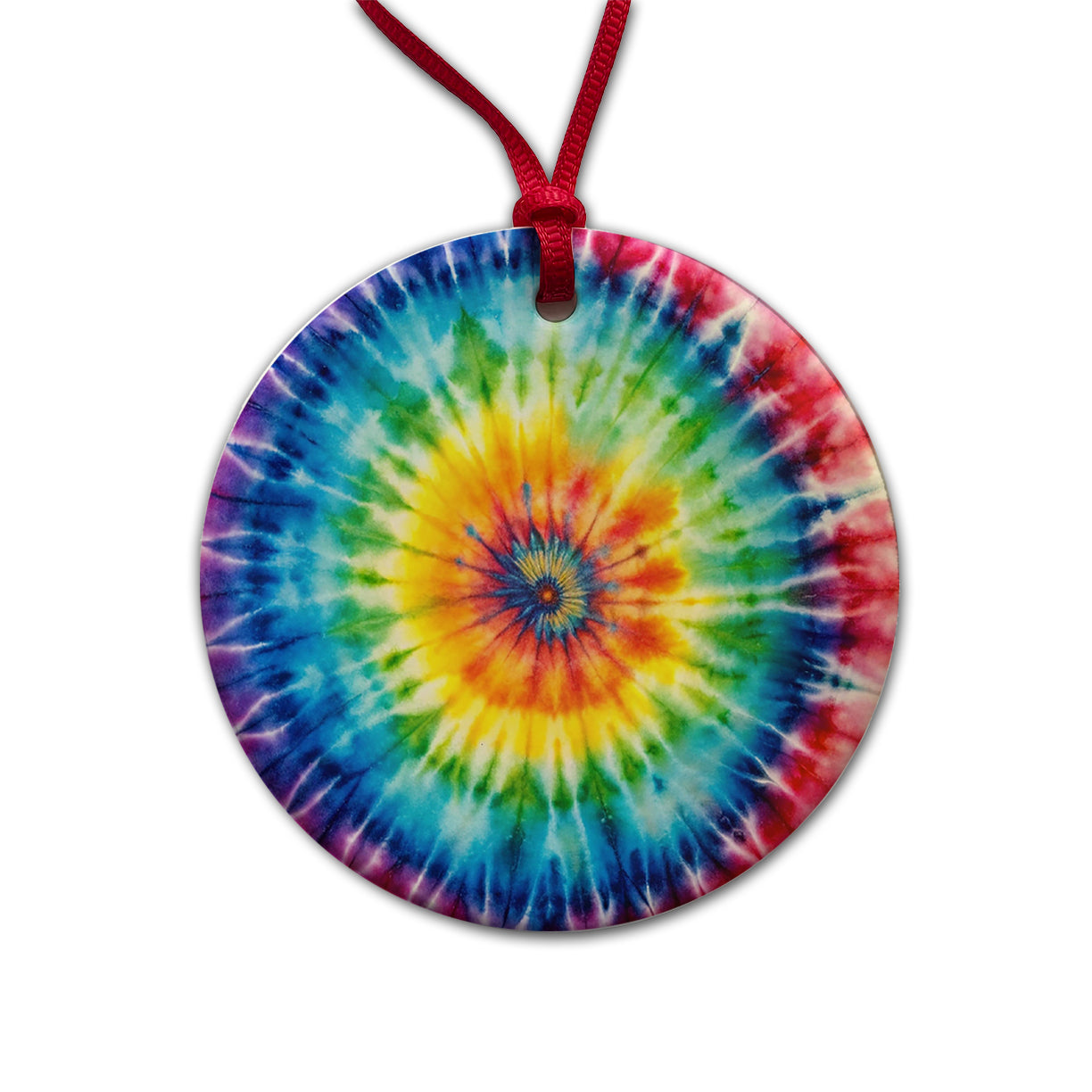 Tie-Dye Watercolor Design Round Ceramic Holiday Christmas Tree Ornament
