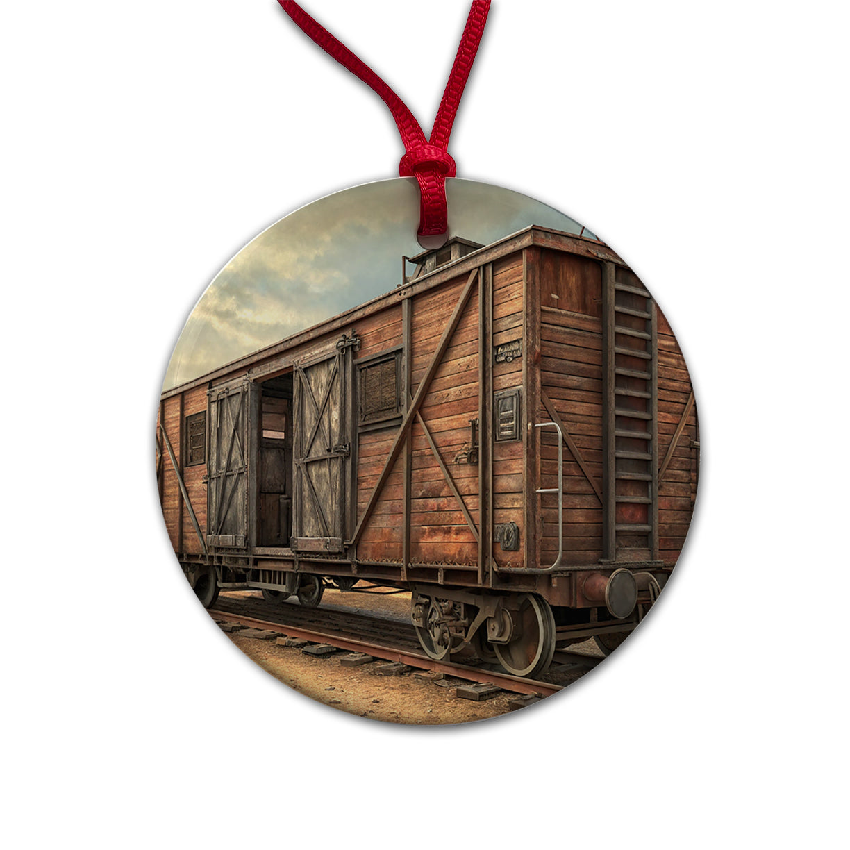 Train Freight Car Old West Western Round Ceramic Holiday Christmas Tree Ornament