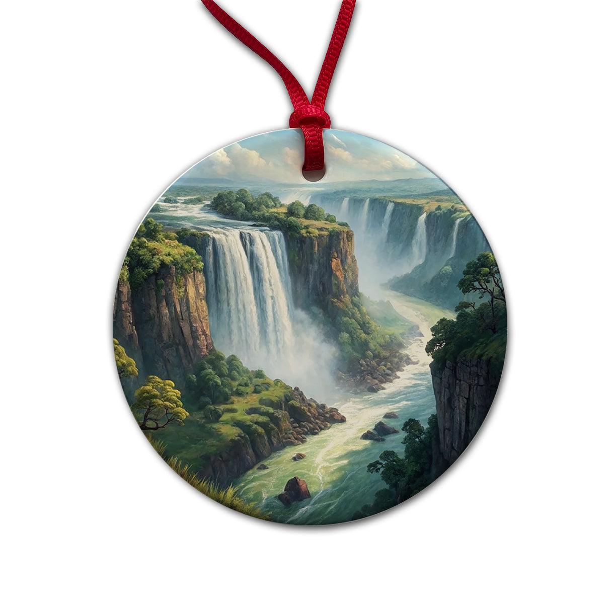 Victoria Falls Zimbabwe Zambia Africa Round Ceramic Holiday Christmas Tree Ornament