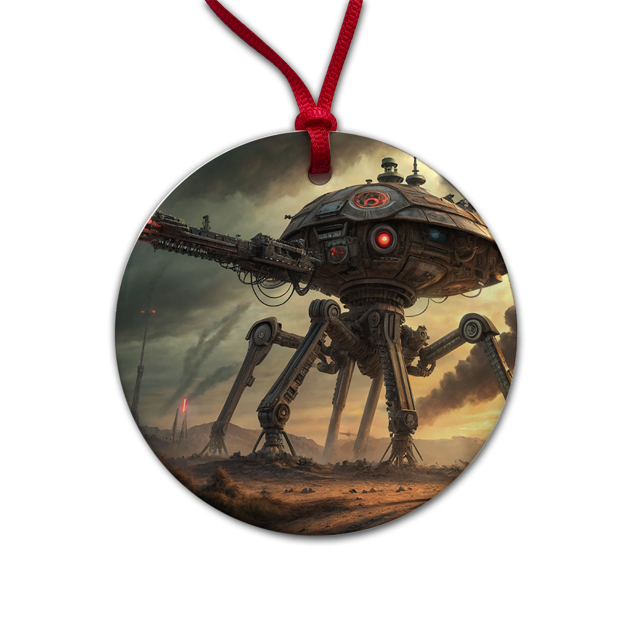War Of The Worlds Sci-fi Martian War Machine Round Ceramic Holiday Christmas Tree Ornament