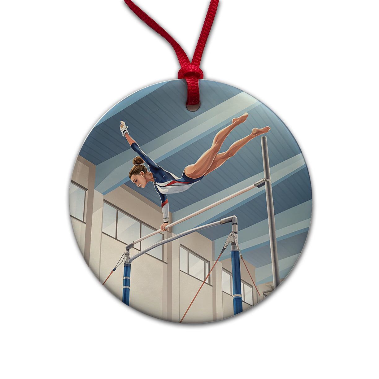 Women's Gymnastics Uneven Bars Round Ceramic Holiday Christmas Tree Ornament