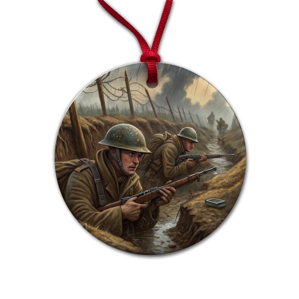 WWI Trench Warfare Allies Western Front Round Ceramic Holiday Christmas Tree Ornament