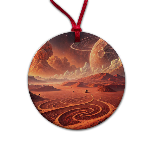 Abstract Alien Martian Sci-fi Landscape Round Ceramic Holiday Christmas Tree Ornament