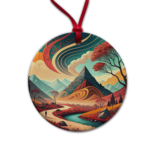 Abstract Modern Art Landscape Round Ceramic Holiday Christmas Tree Ornament