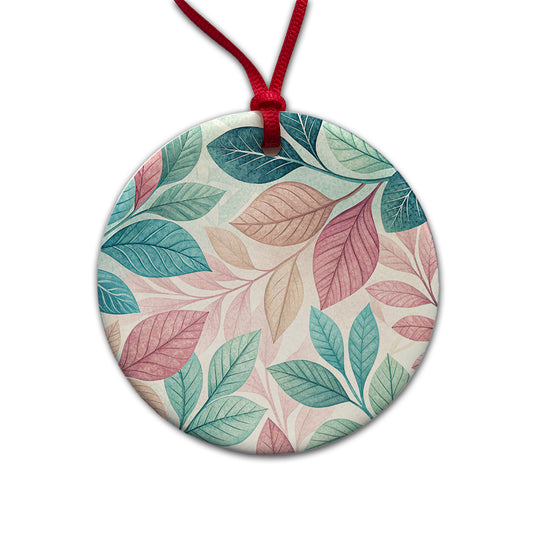 Abstract Pastel Floral Leaves Design Round Ceramic Holiday Christmas Tree Ornament