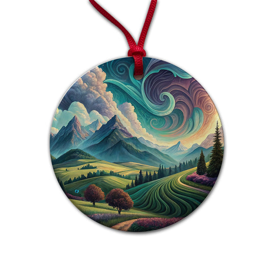 Abstract Pastels Landscape Round Ceramic Holiday Christmas Tree Ornament