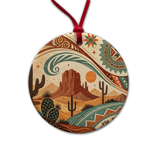 Abstract Southwestern Design Round Ceramic Holiday Christmas Tree Ornament