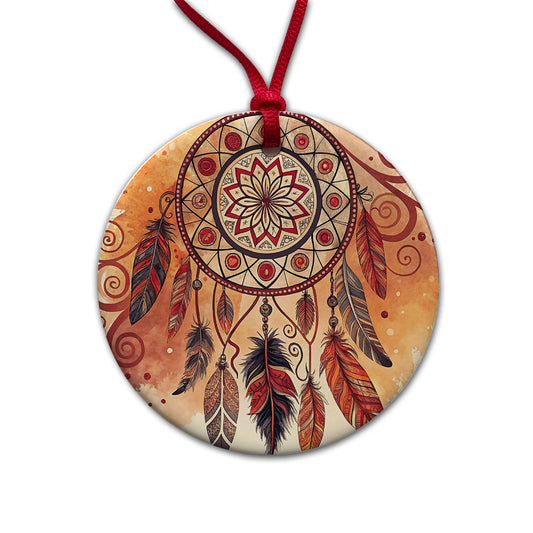 Abstract Southwestern Dream Catcher Design Round Ceramic Holiday Christmas Tree Ornament