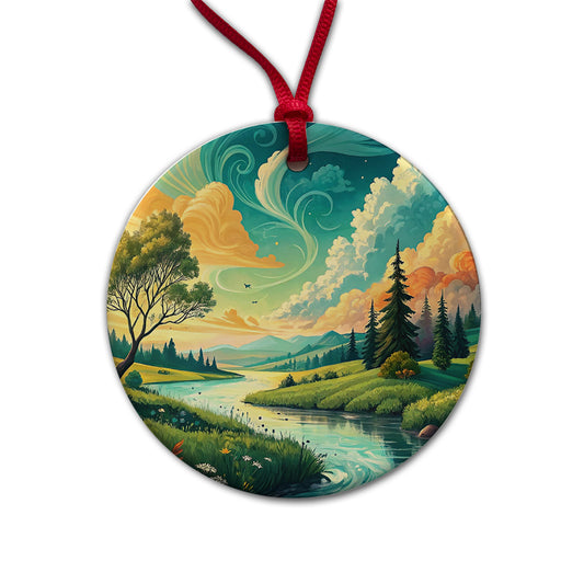 Abstract Summer Landscape Round Ceramic Holiday Christmas Tree Ornament