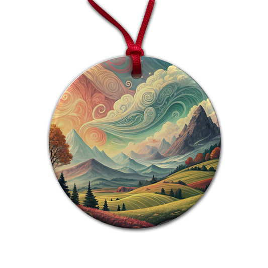 Abstract Tranquil Landscape Round Ceramic Holiday Christmas Tree Ornament
