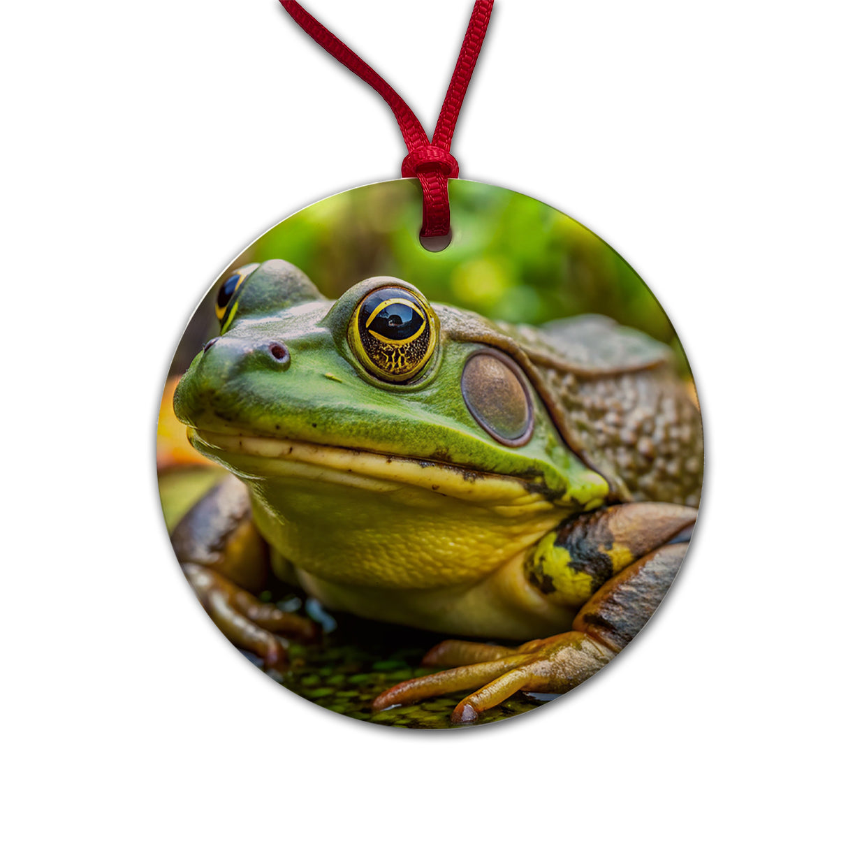 American Bullfrog Round Ceramic Holiday Christmas Tree Ornament