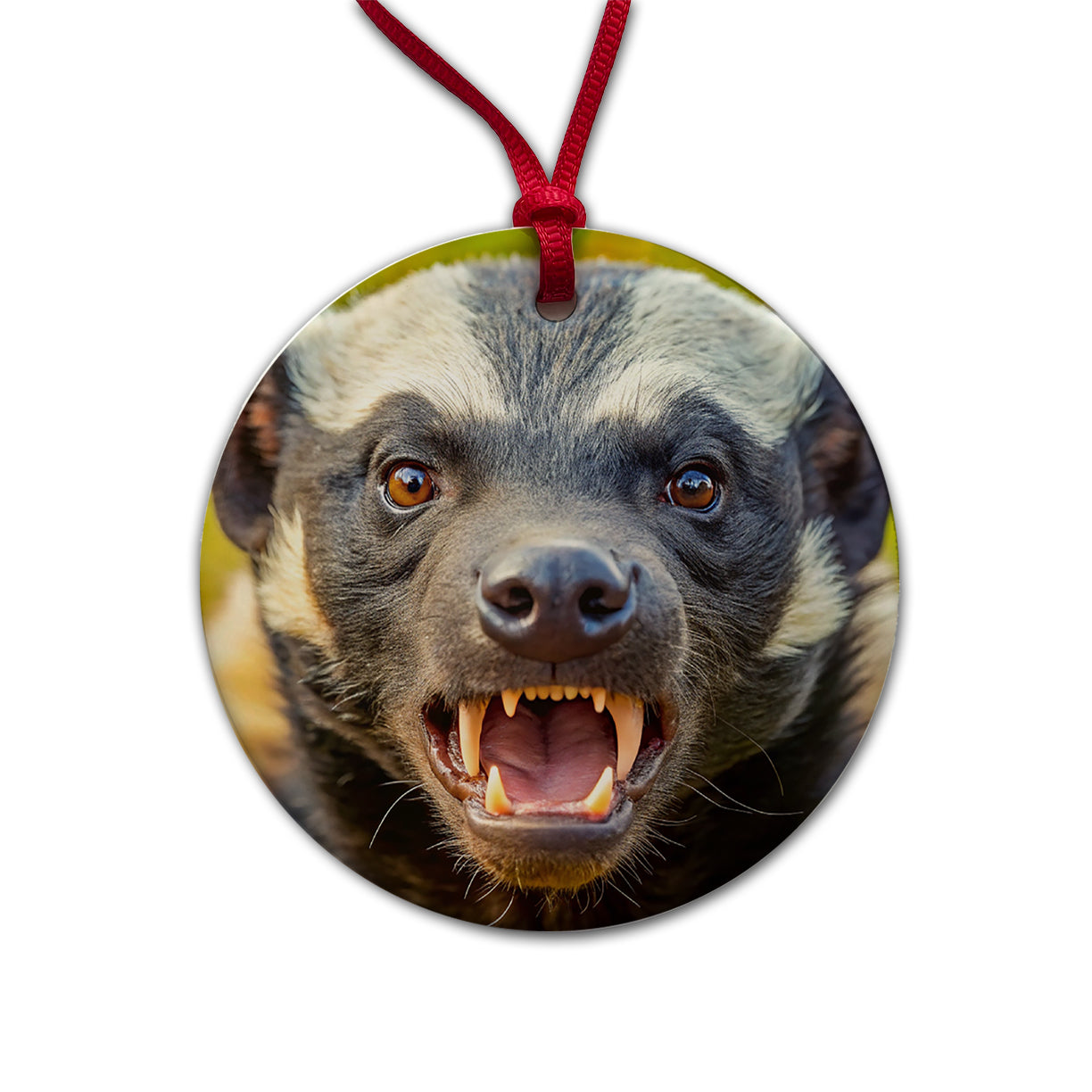 Angry Honey Badger Round Ceramic Holiday Christmas Tree Ornament