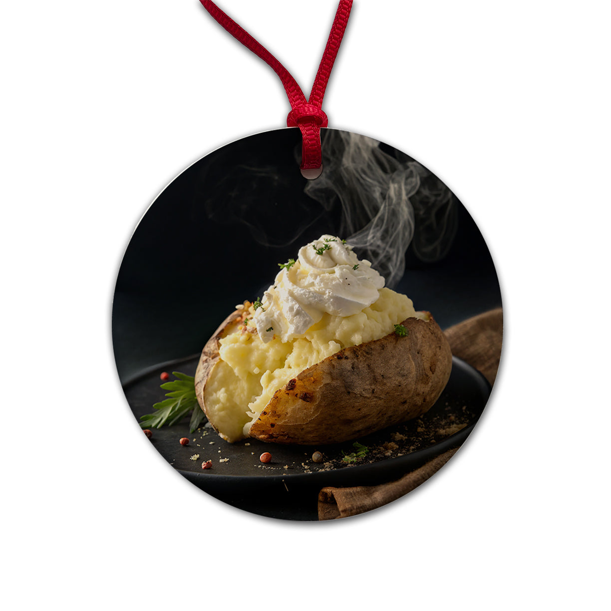 Baked Potato Round Ceramic Holiday Christmas Tree Ornament