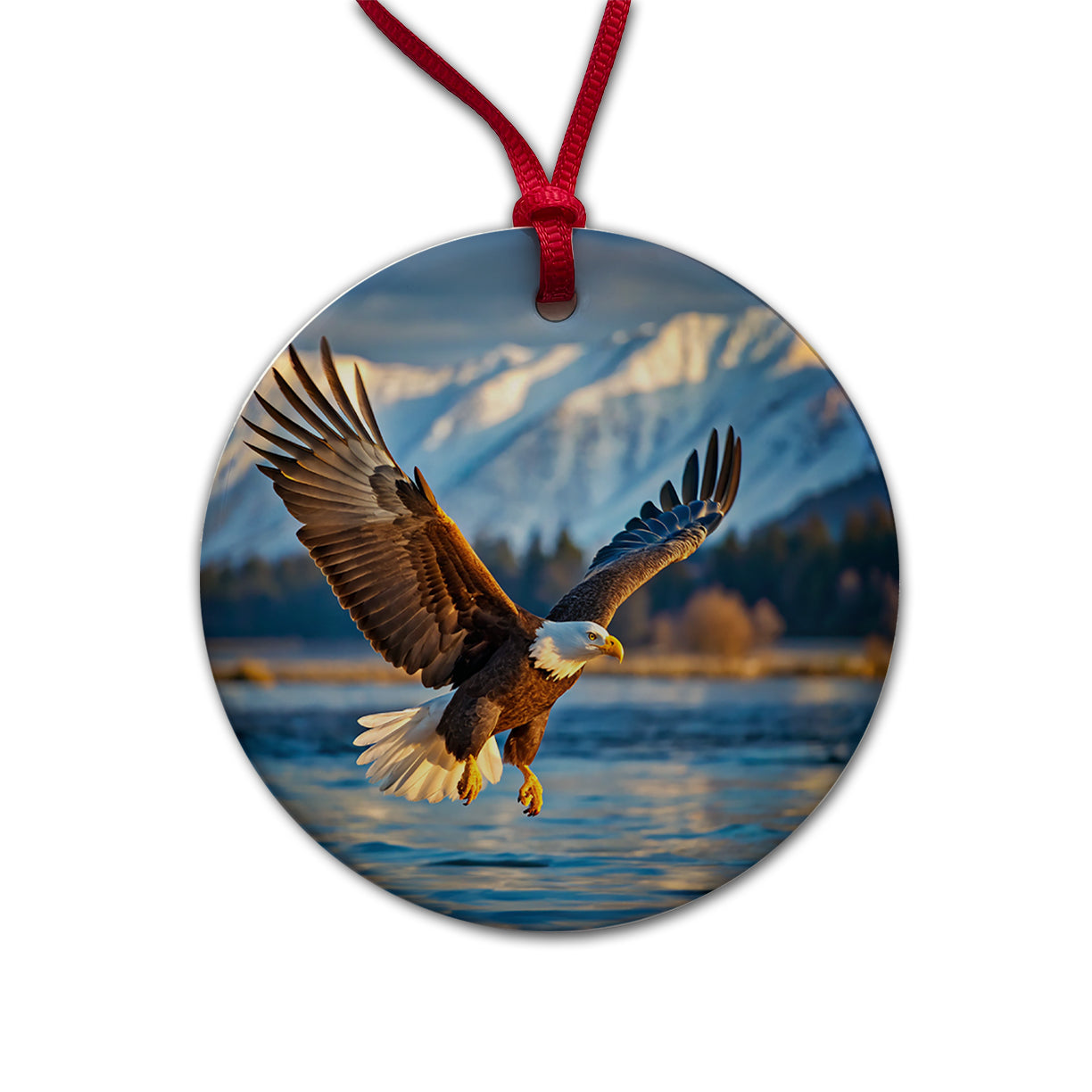 Bald Eagle Flying Raptor Bird Of Prey Round Ceramic Holiday Christmas Tree Ornament