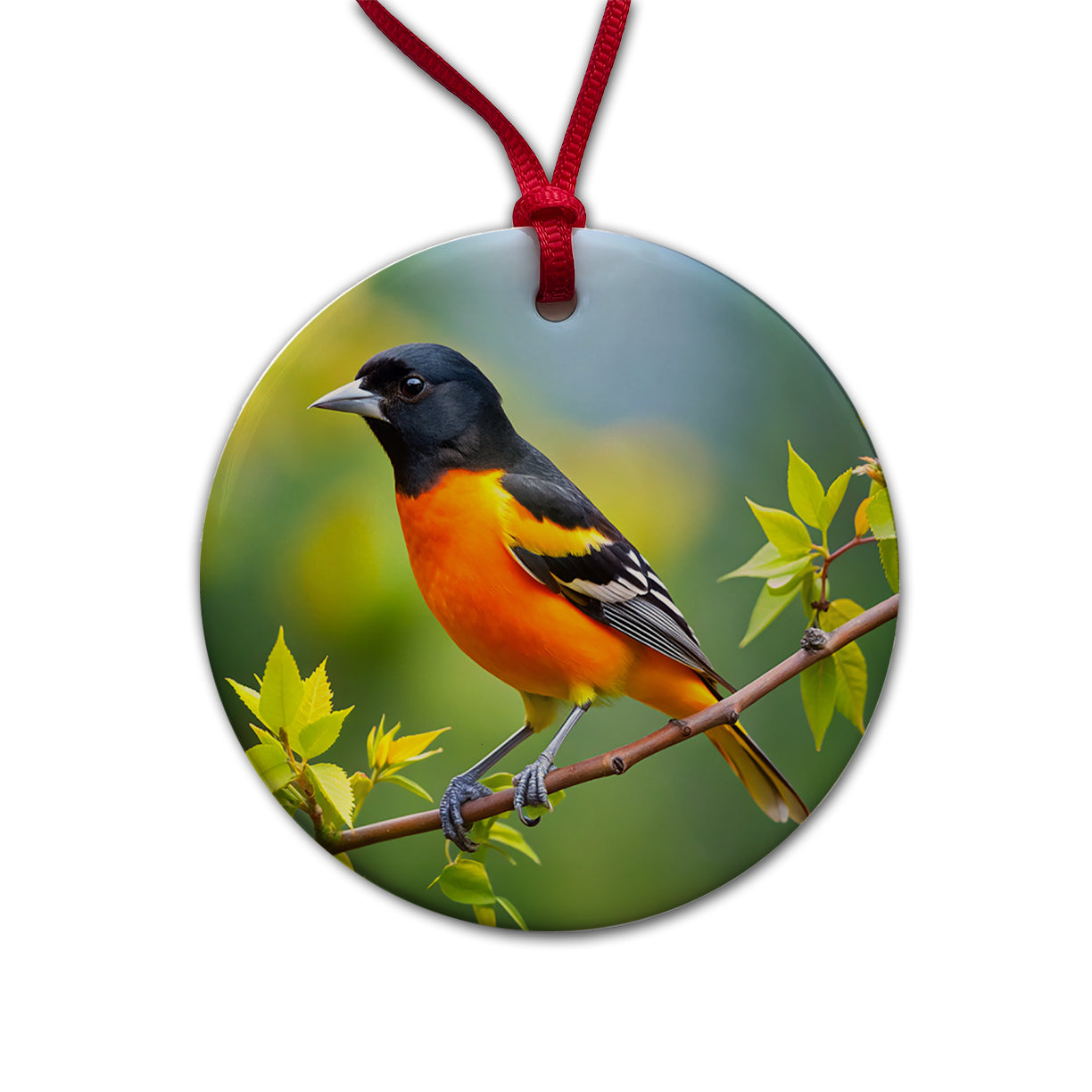 Baltimore Oriole Backyard Bird Round Ceramic Holiday Christmas Tree Ornament