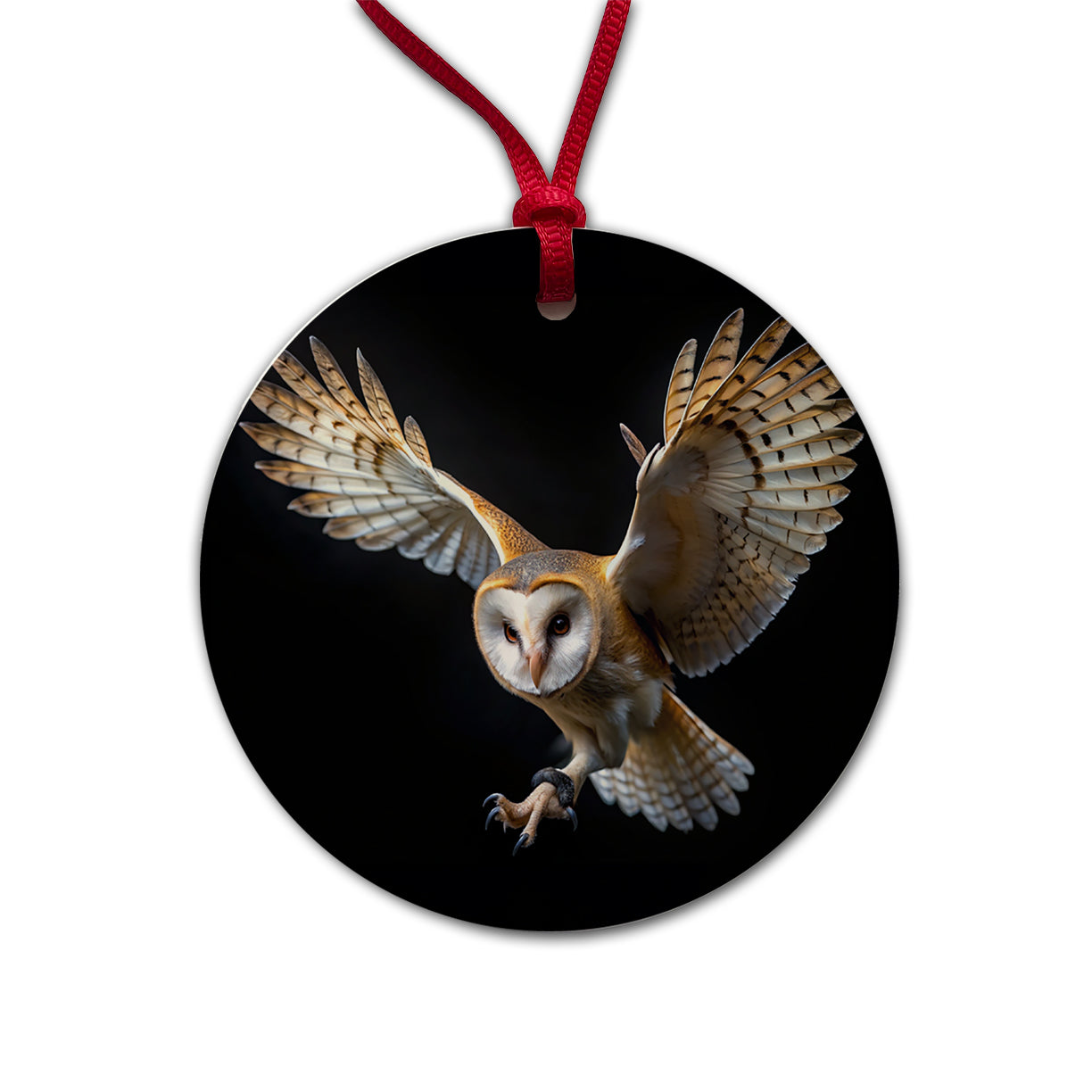 Barn Owl Flying Raptor Bird Of Prey Round Ceramic Holiday Christmas Tree Ornament