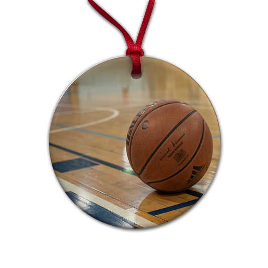 Basketball on Court Round Ceramic Holiday Christmas Tree Ornament