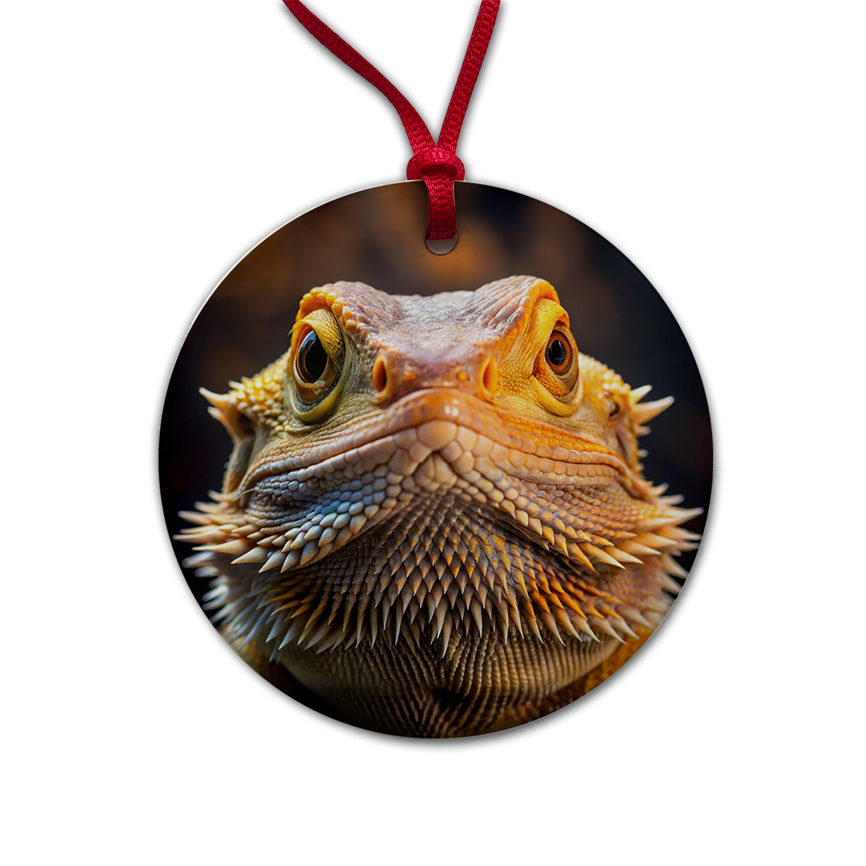 Bearded Dragon Lizard Reptile Face Round Ceramic Holiday Christmas Tree Ornament
