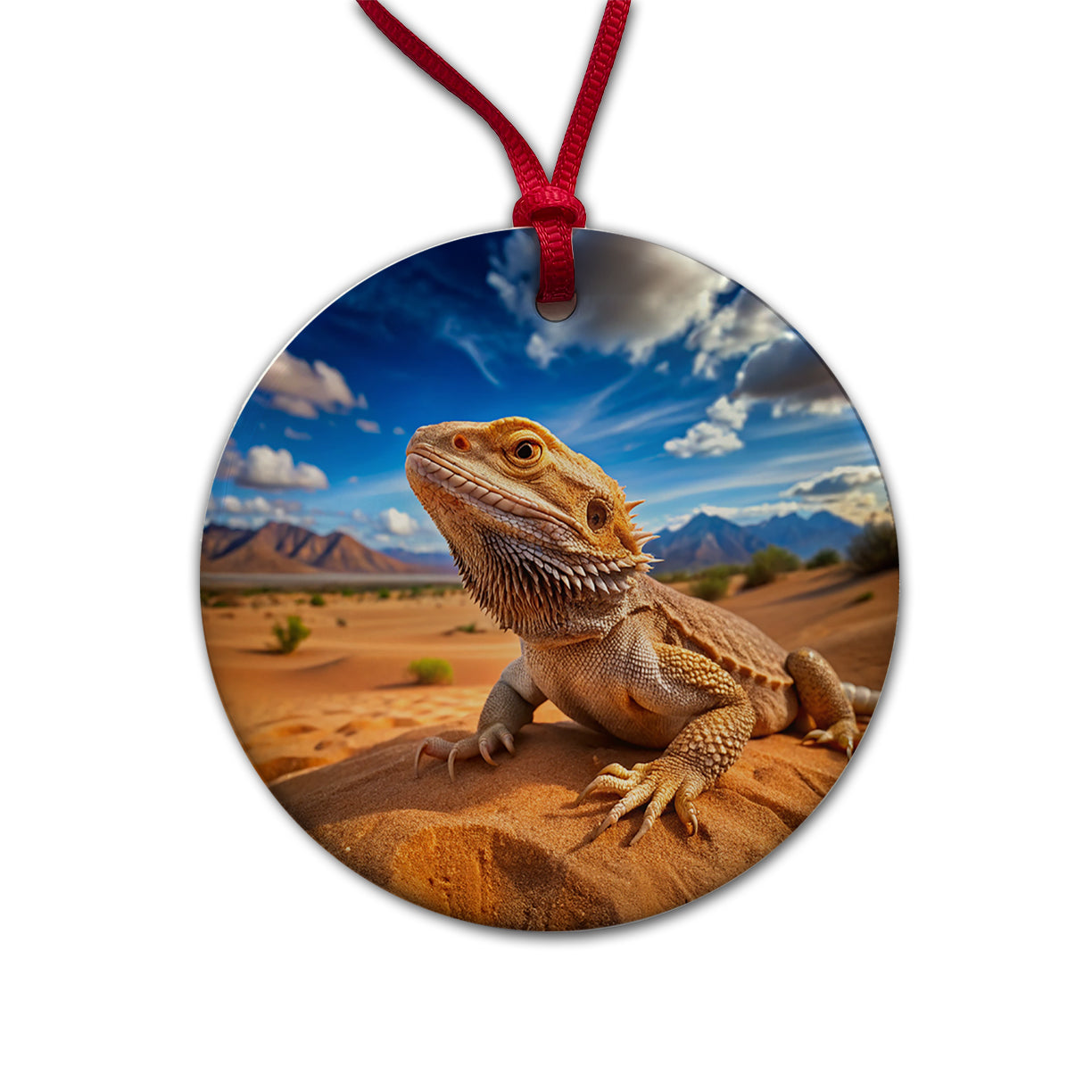 Bearded Dragon Lizard Reptile in the Desert Round Ceramic Holiday Christmas Tree Ornament