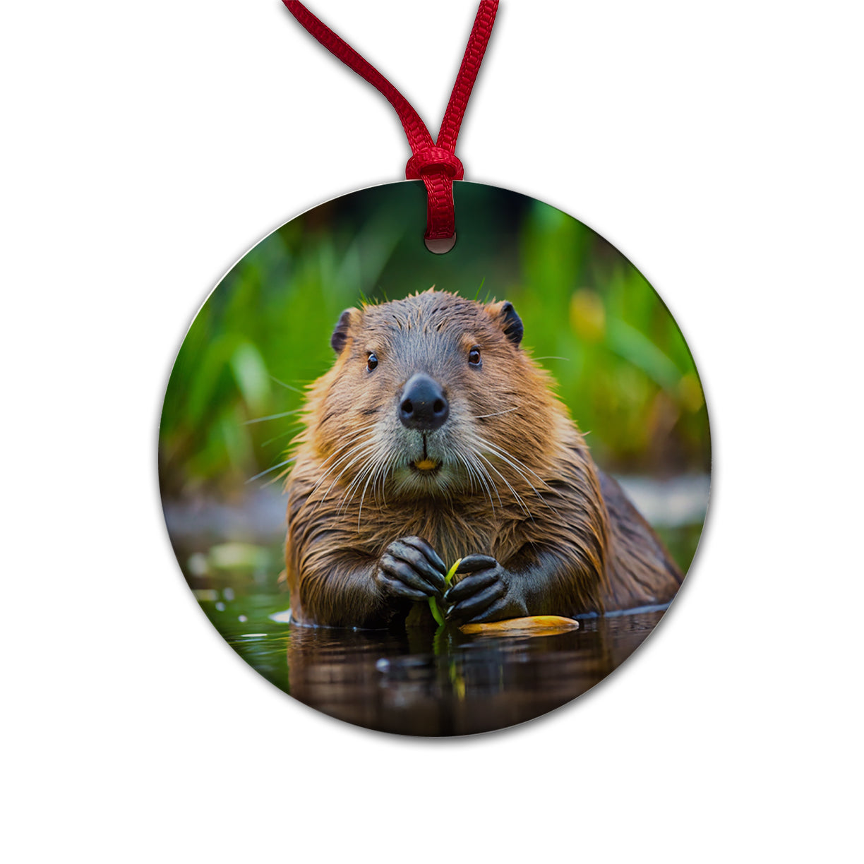 Beaver Round Ceramic Holiday Christmas Tree Ornament