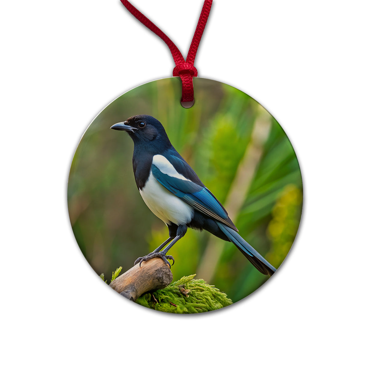 Black Billed Magpie Backyard Bird Round Ceramic Holiday Christmas Tree Ornament