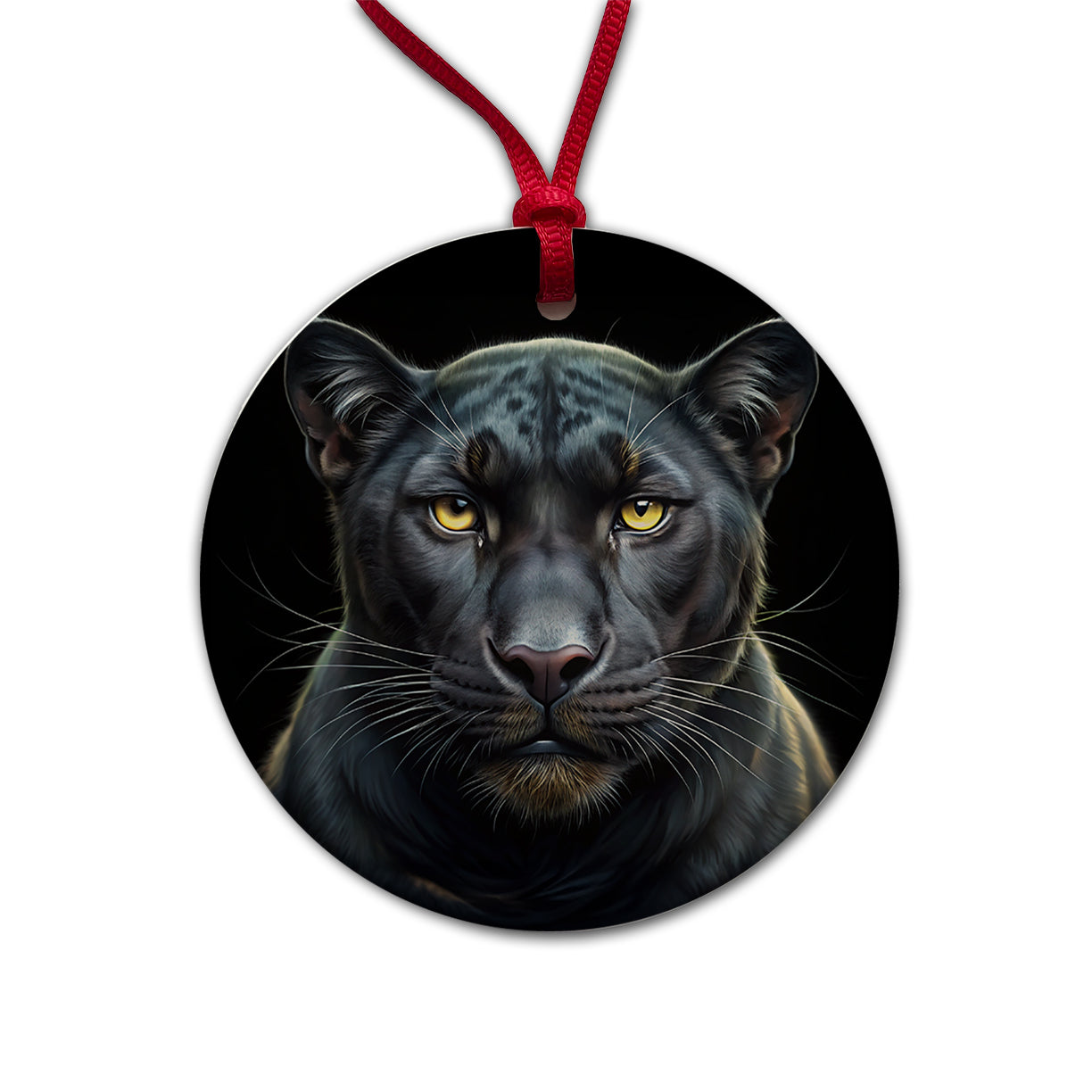 Black Panther Face Art Round Ceramic Holiday Christmas Tree Ornament