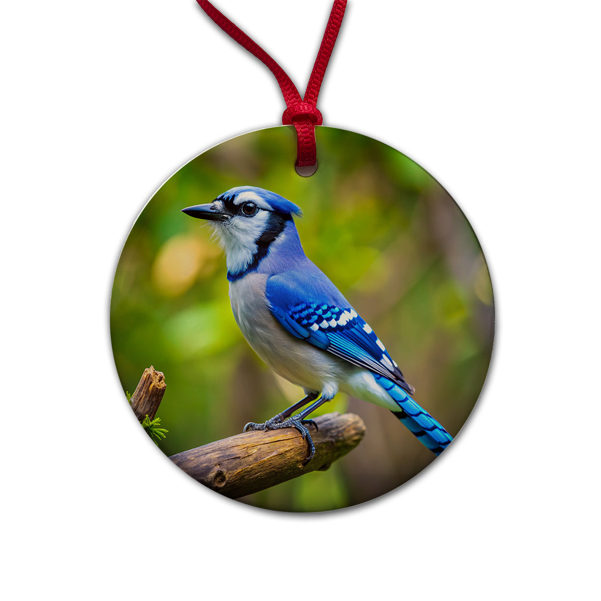 Blue Jay Backyard Bird Round Ceramic Holiday Christmas Tree Ornament