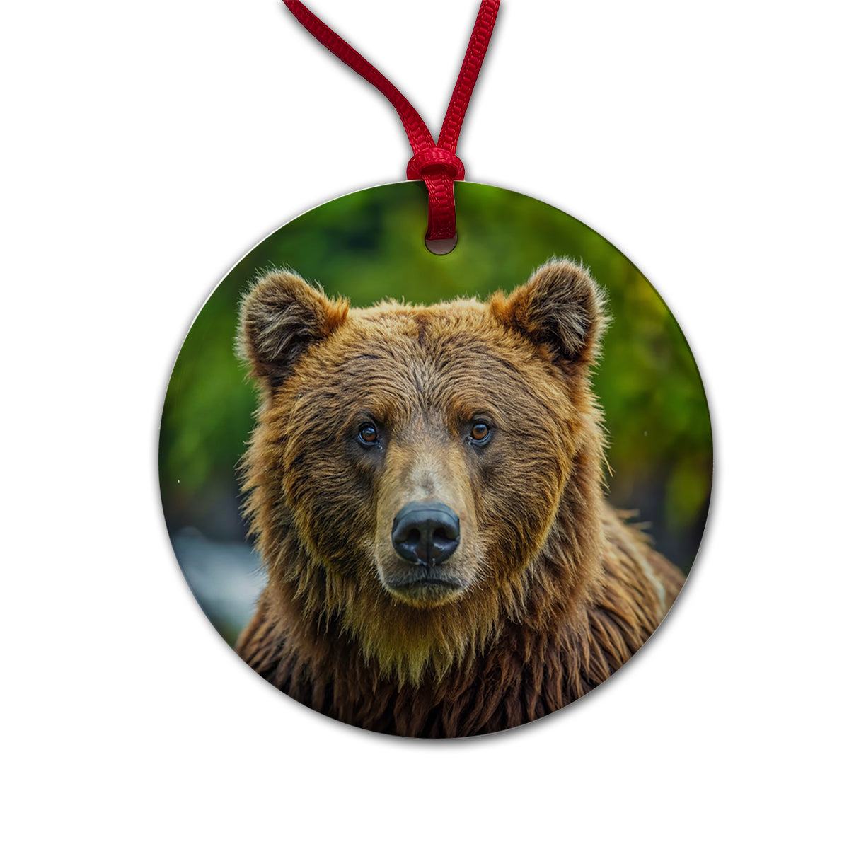 Brown Bear Round Ceramic Holiday Christmas Tree Ornament