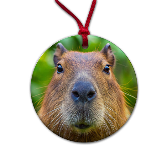 Capybara Face Round Ceramic Holiday Christmas Tree Ornament