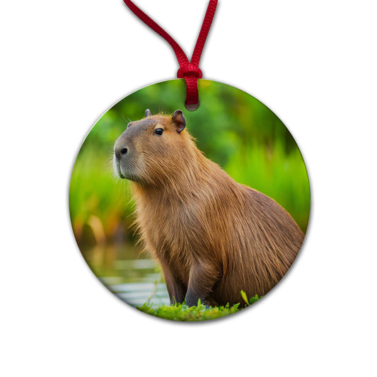 Capybara Round Ceramic Holiday Christmas Tree Ornament