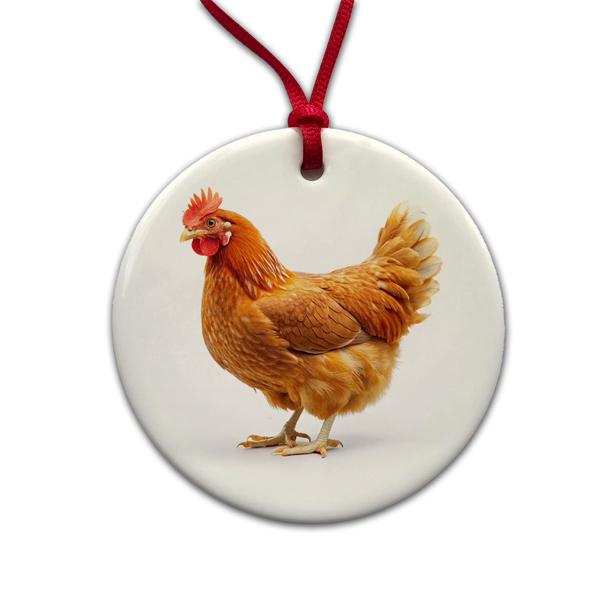 Chicken Round Ceramic Holiday Christmas Tree Ornament