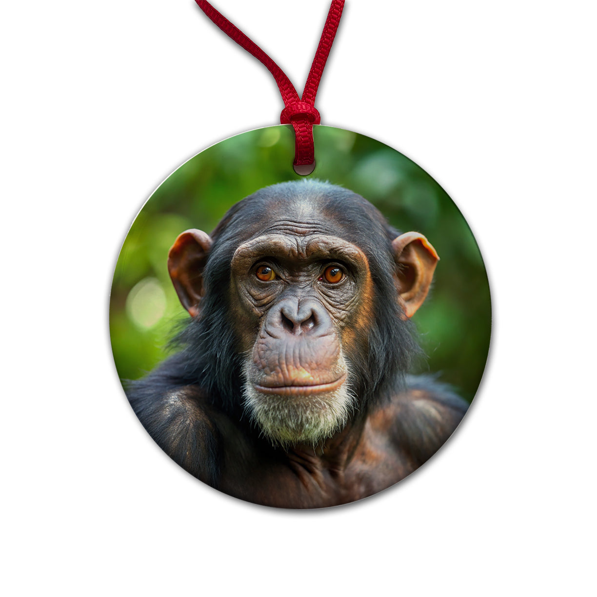 Chimpanzee Monkey Round Ceramic Holiday Christmas Tree Ornament