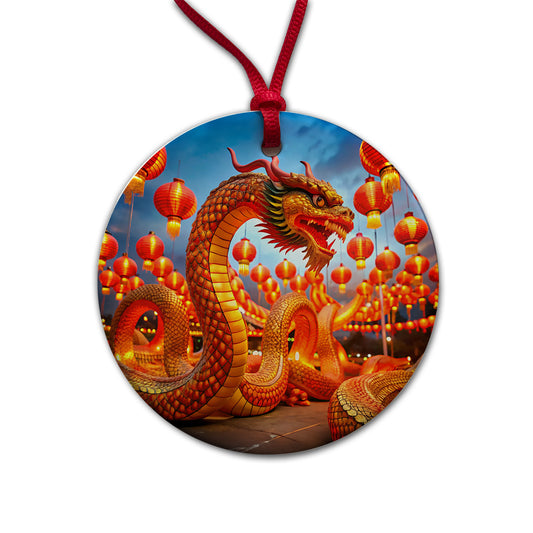 Chinese Lunar New Year Celebration Round Ceramic Holiday Christmas Tree Ornament