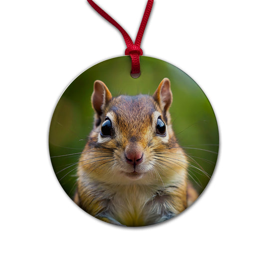 Chipmunk Face Round Ceramic Holiday Christmas Tree Ornament