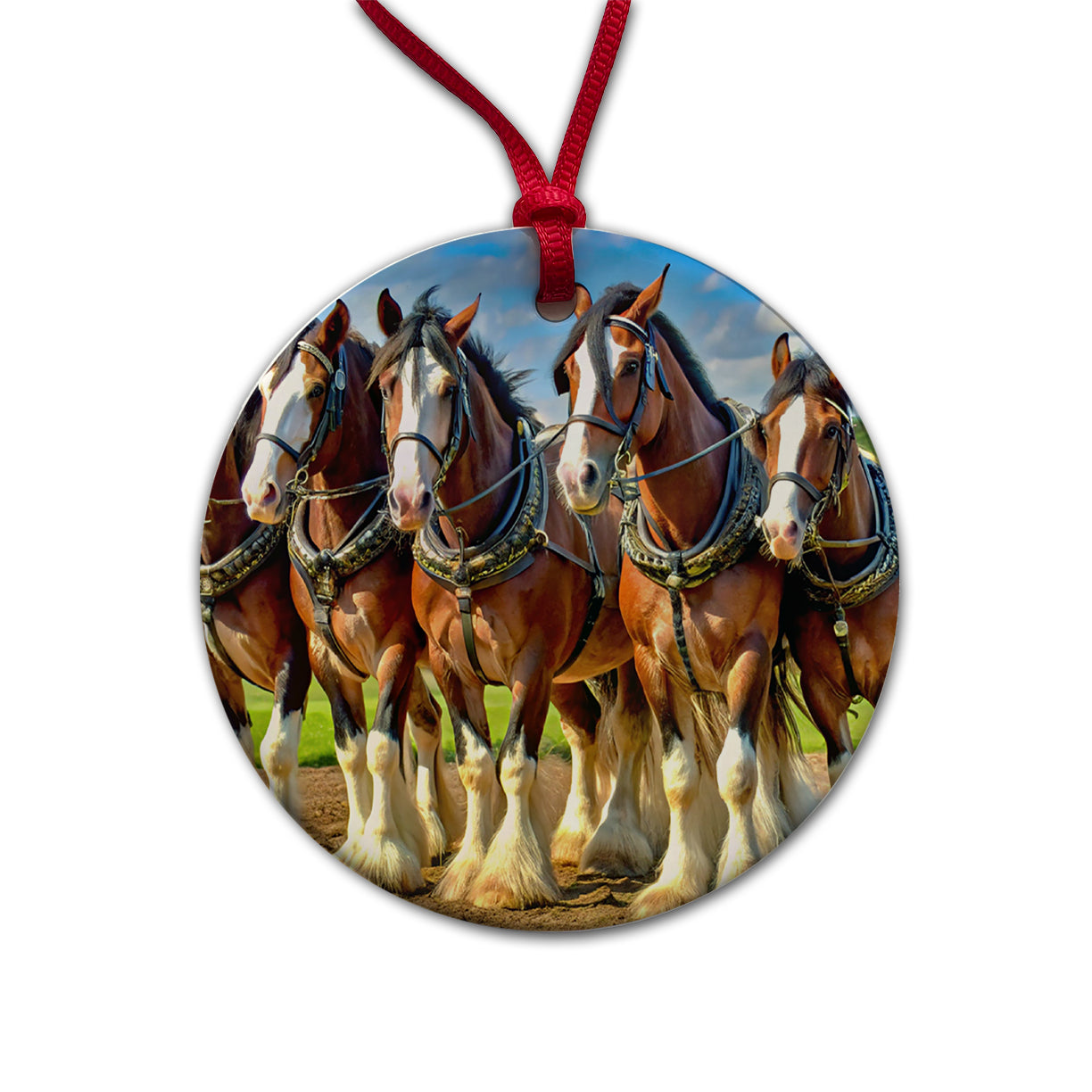 Clydesdale Horses Round Ceramic Holiday Christmas Tree Ornament