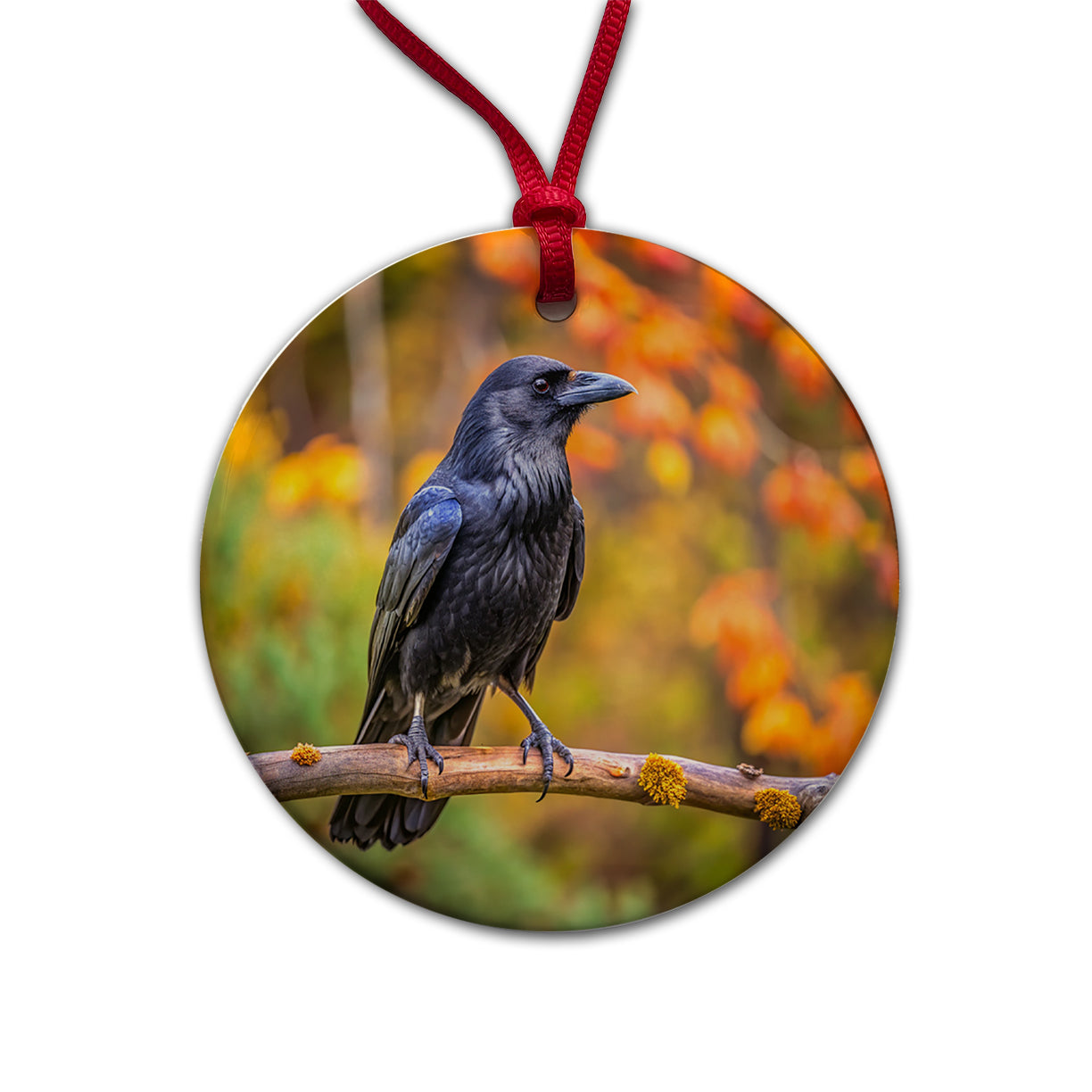 Common Raven Backyard Bird Round Ceramic Holiday Christmas Tree Ornament