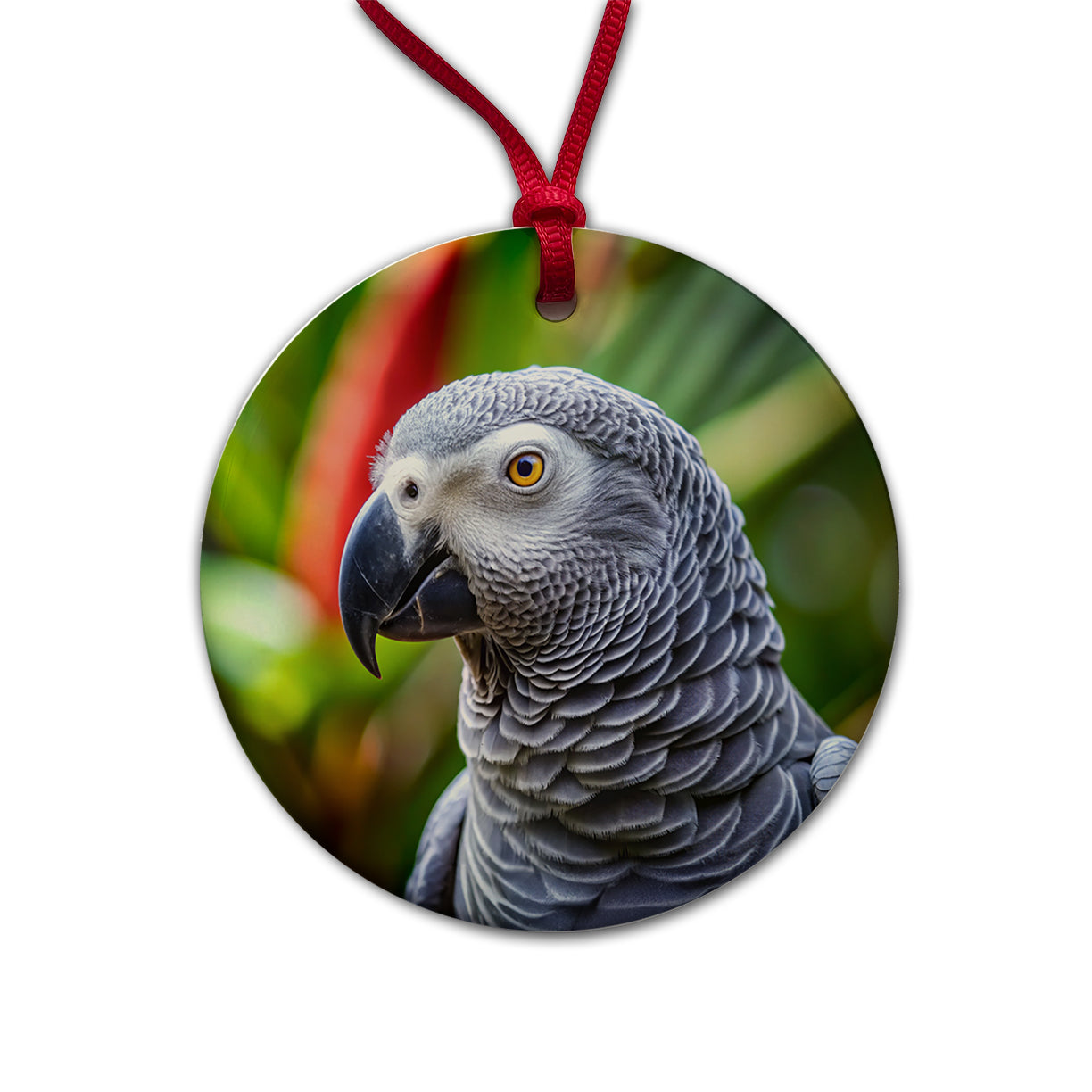 Congo African Grey Parrot Bird Round Ceramic Holiday Christmas Tree Ornament