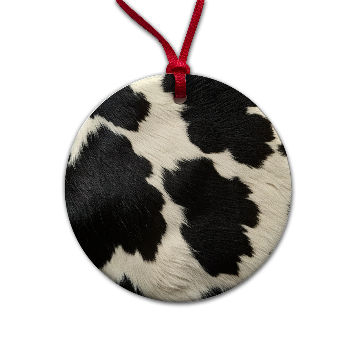 Cow Pattern Black and White Round Ceramic Holiday Christmas Tree Ornament