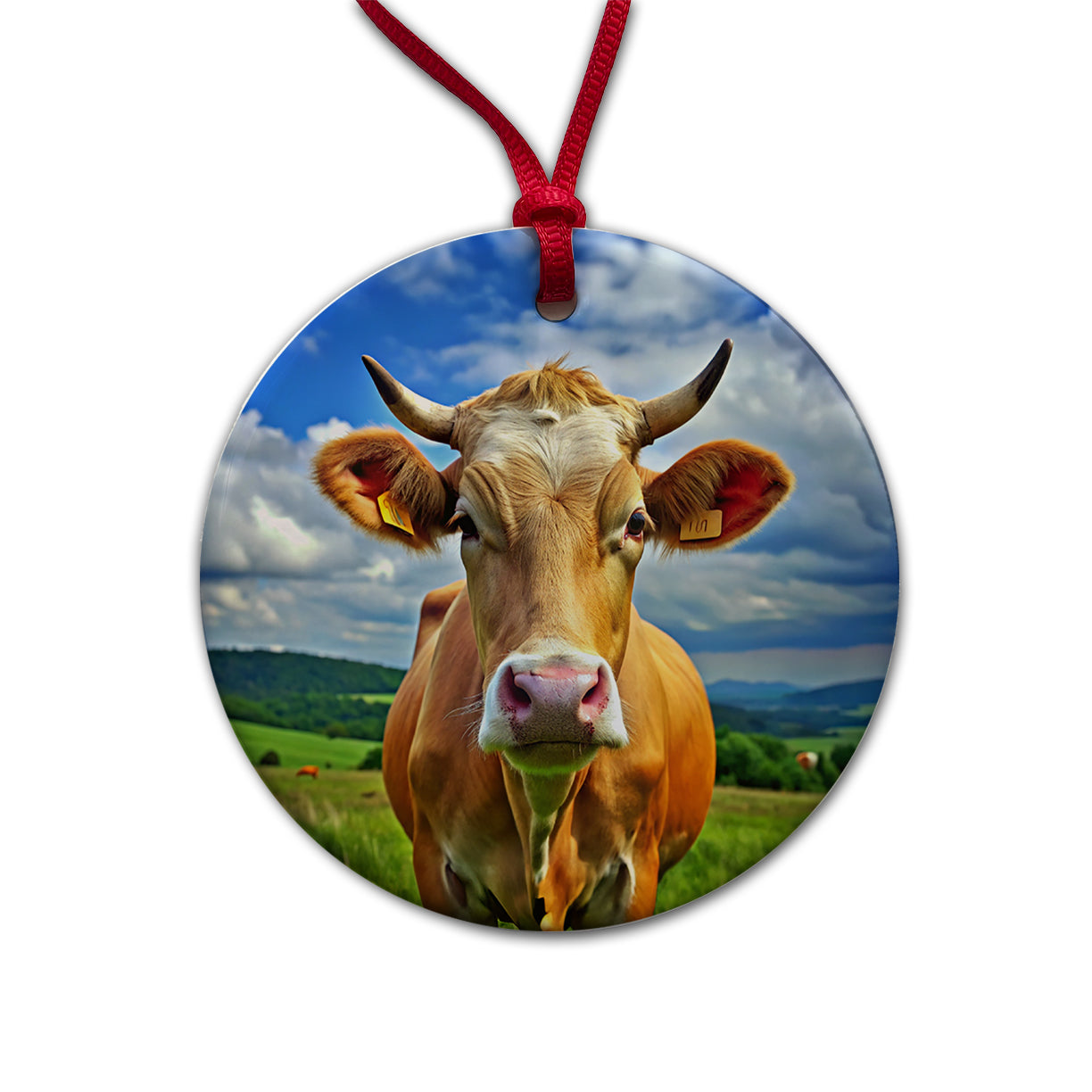 Cow Round Ceramic Holiday Christmas Tree Ornament