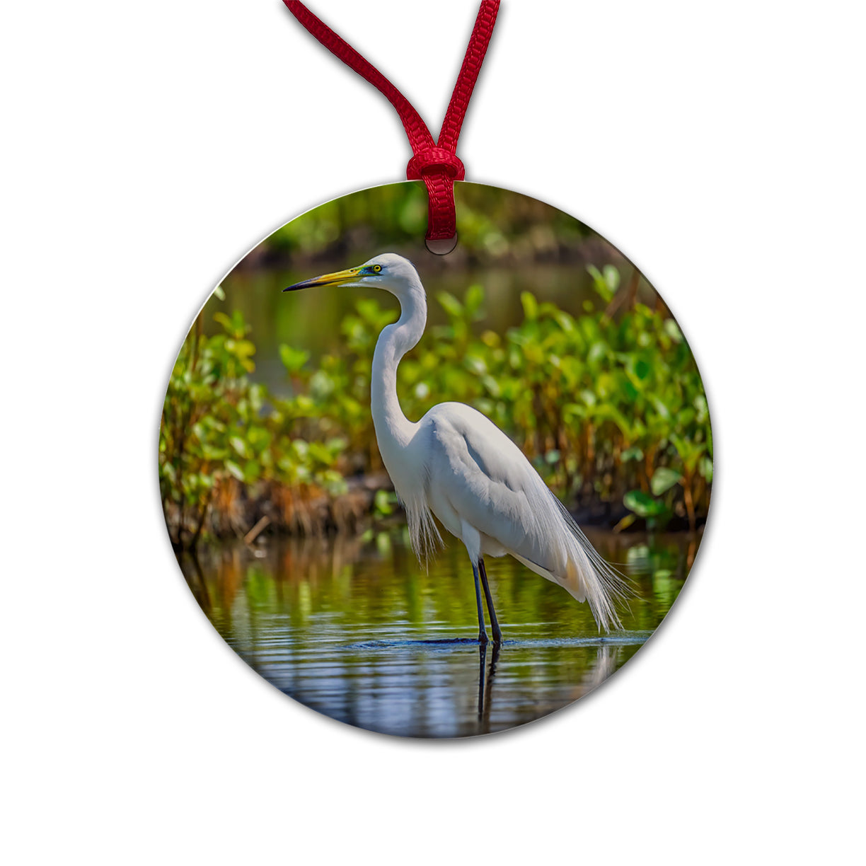 Egret Round Ceramic Holiday Christmas Tree Ornament